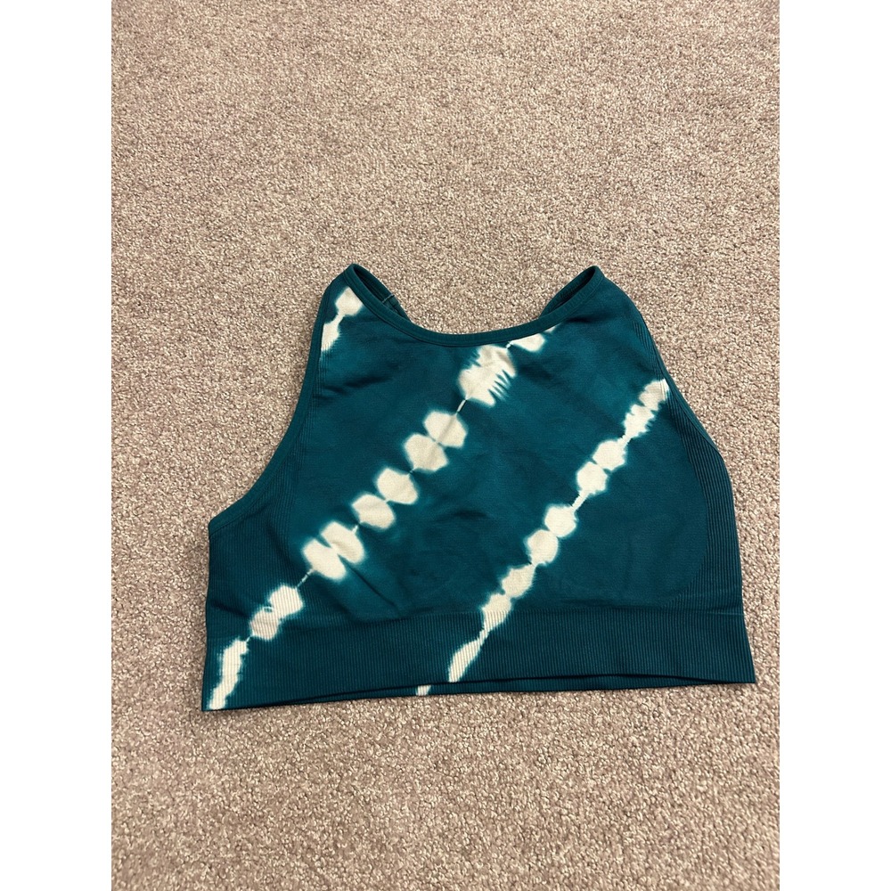 Avia Sports Bra Womens XXL Teal Tie Dye Excellent Strappy Back Seamless Ribbed